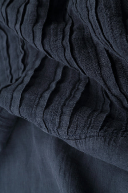 Robe en lin bleu marine texturé à manches courtes