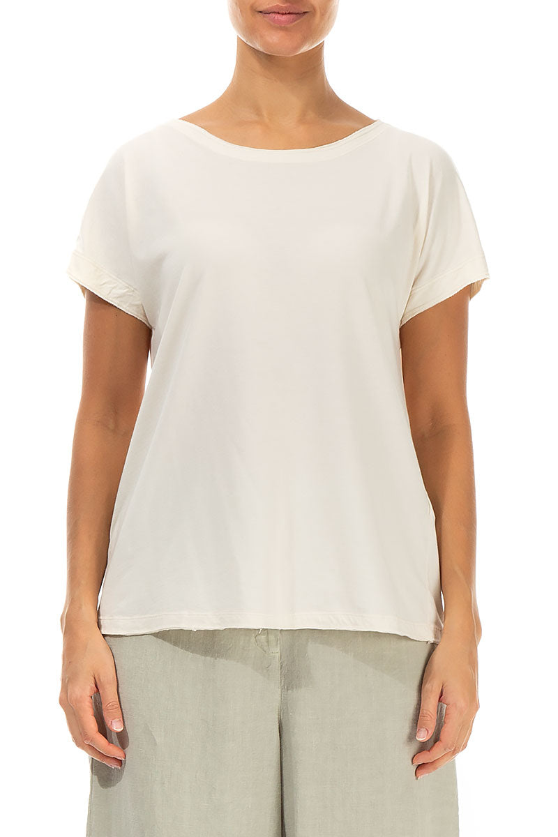 Short Sleeves Off White Cotton Top 1