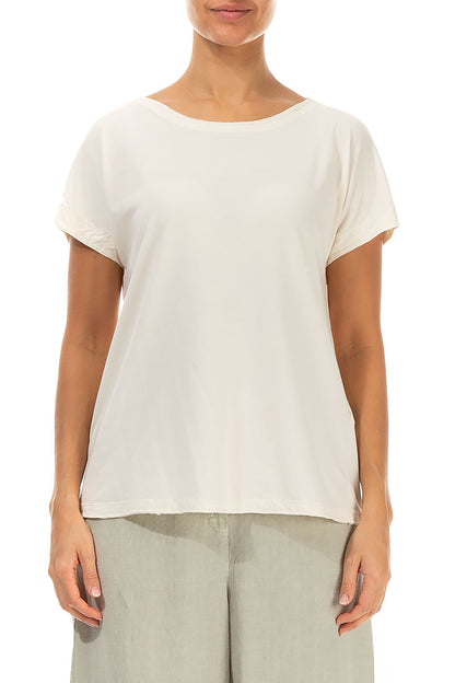 Short Sleeves Off White Cotton Top 1