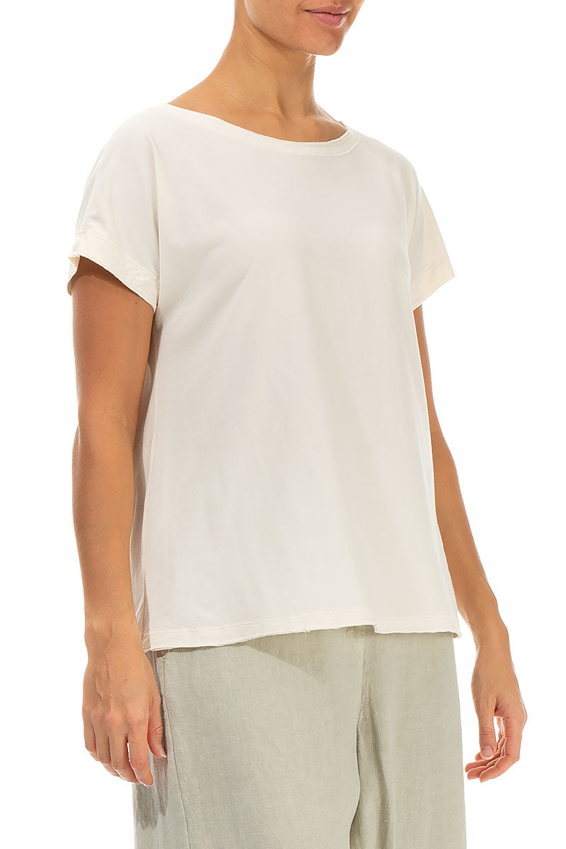 Short Sleeves Off White Cotton Top 3