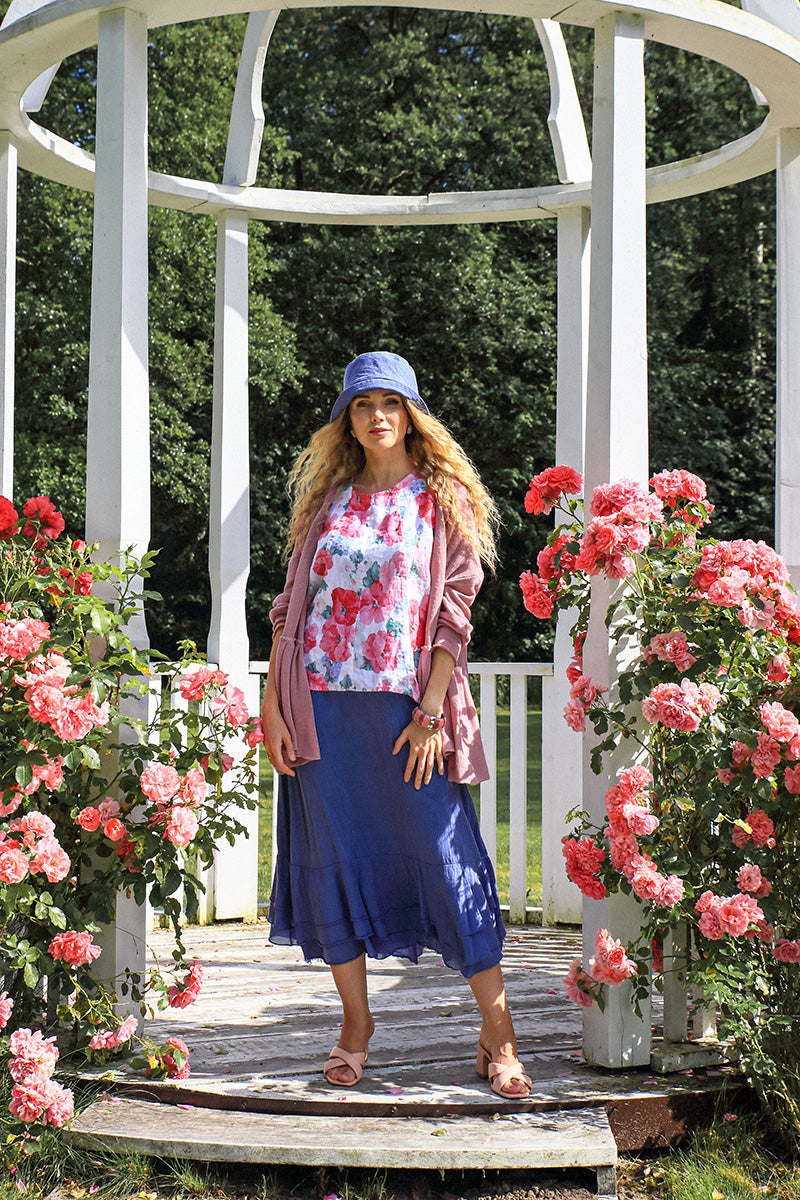 Short Sleeves Peony Blossom Linen Blouse 6