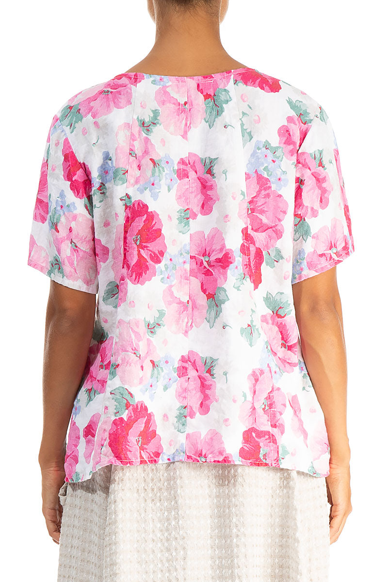 Short Sleeves Peony Blossom Linen Blouse 2