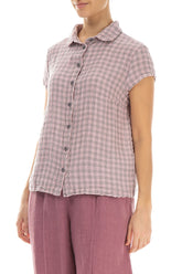 Short Sleeves Pink Check Linen Jacket 3
