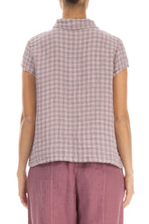 Short Sleeves Pink Check Linen Jacket 2