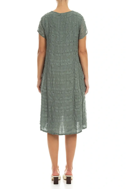 Short Sleeves Sage Light Silk Midi Dress 2