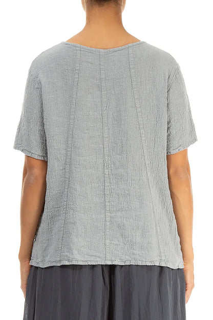 Short Sleeves Silver Grey Linen Viscose Blouse 2