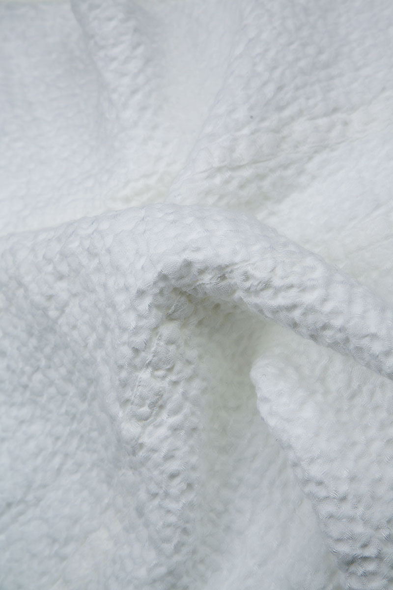 Short Sleeves Textured White Linen Blouse 5