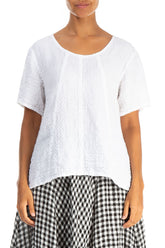 Short Sleeves Textured White Linen Blouse 1