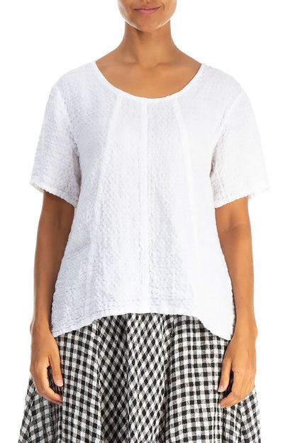 Short Sleeves Textured White Linen Blouse 1