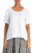 Short Sleeves Textured White Linen Blouse 1