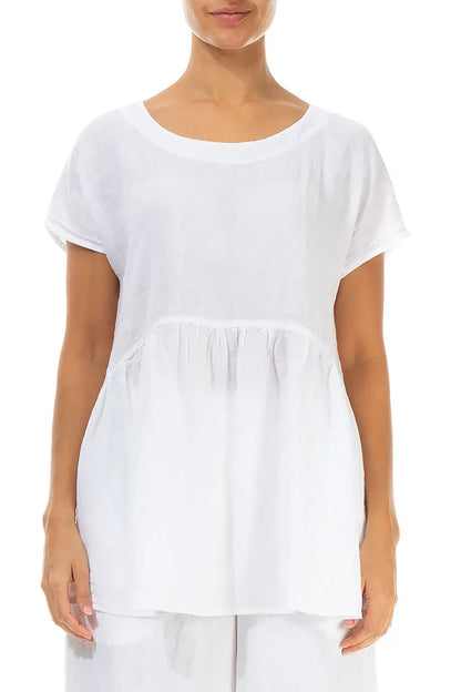 Short Sleeves White Gauze Linen Top