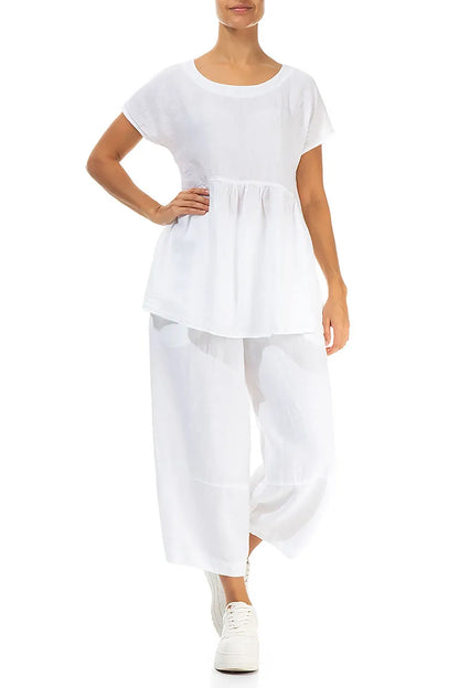Short Sleeves White Gauze Linen Top