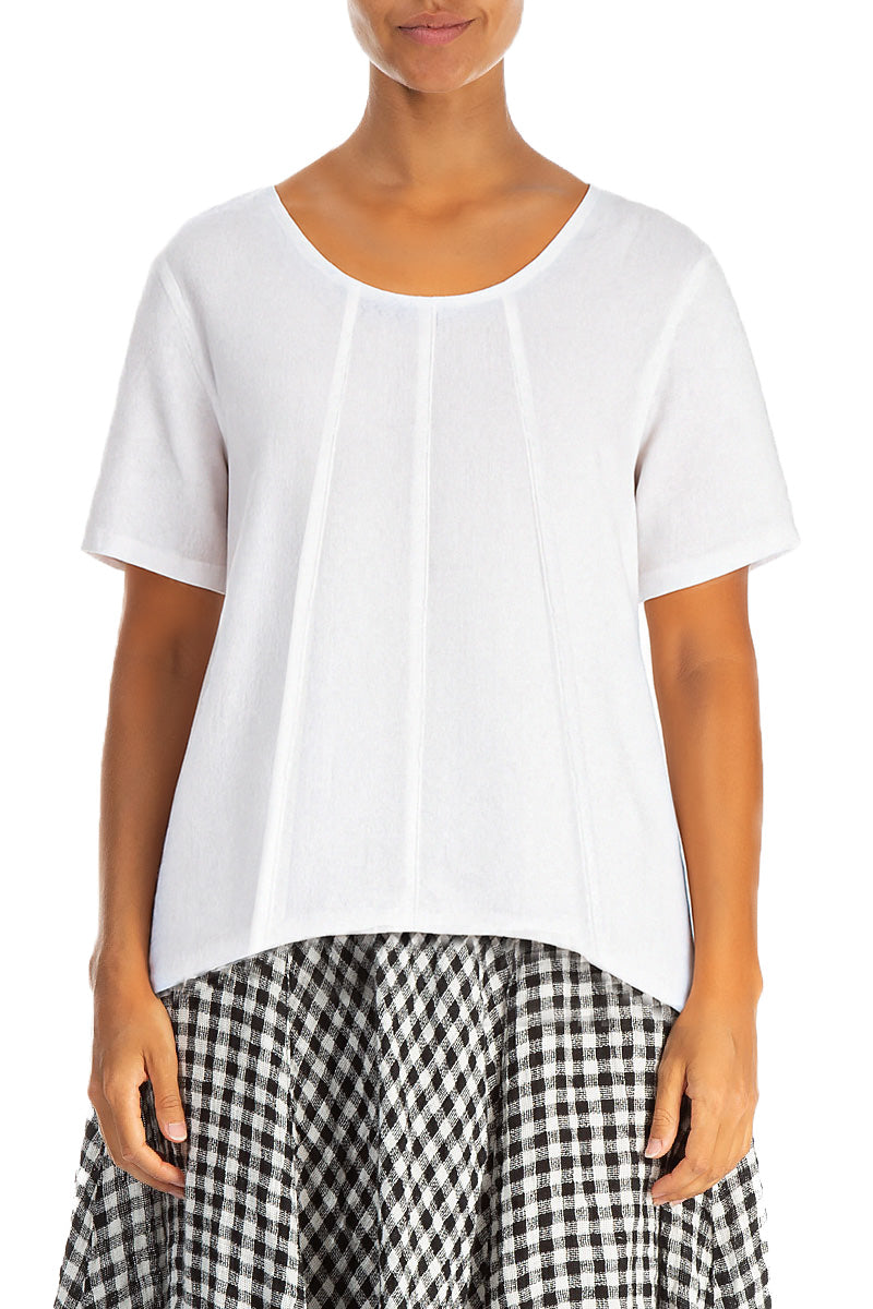 Short Sleeves White Linen Blouse 1
