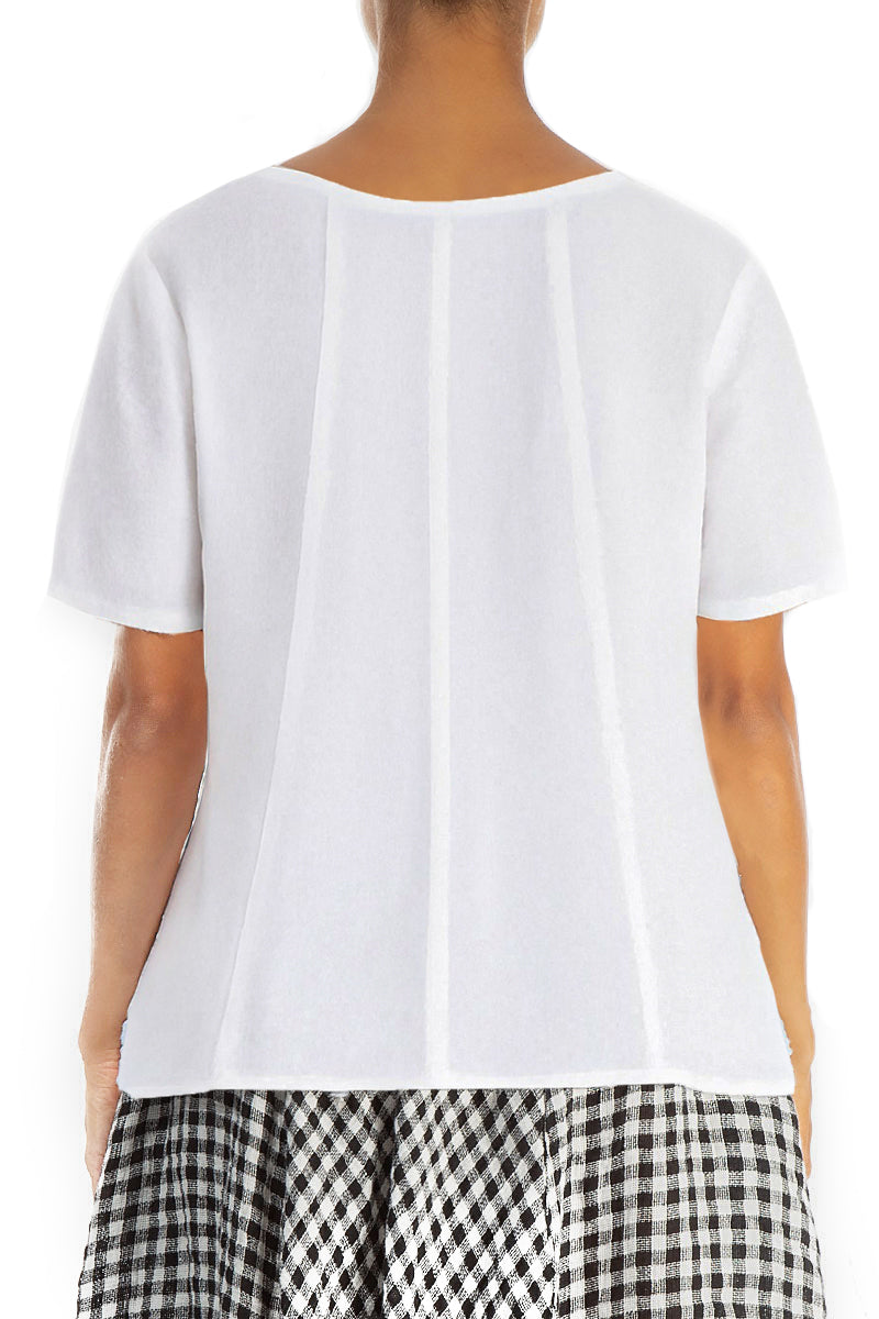 Short Sleeves White Linen Blouse 2