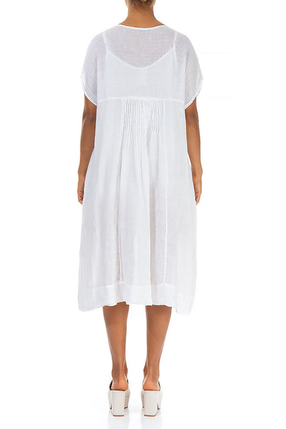 Kurzarm-Midi-Kleid aus weißem Gaze-Leinen