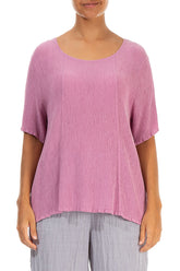 Short Sleeves Wild Berry Crinkled Silk Viscose Blouse 1