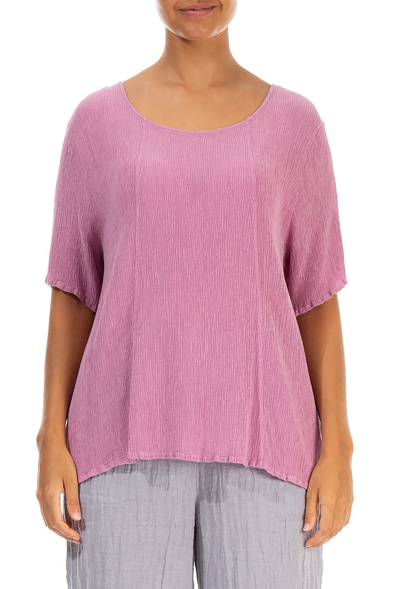 Short Sleeves Wild Berry Crinkled Silk Viscose Blouse 1