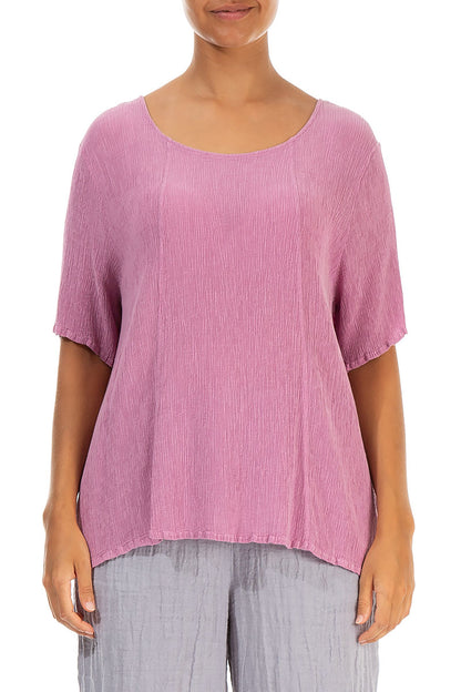 Short Sleeves Wild Berry Crinkled Silk Viscose Blouse 1