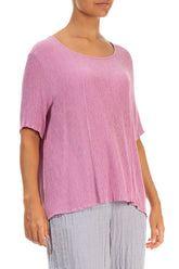 Short Sleeves Wild Berry Crinkled Silk Viscose Blouse 3