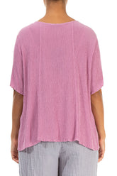 Short Sleeves Wild Berry Crinkled Silk Viscose Blouse 2