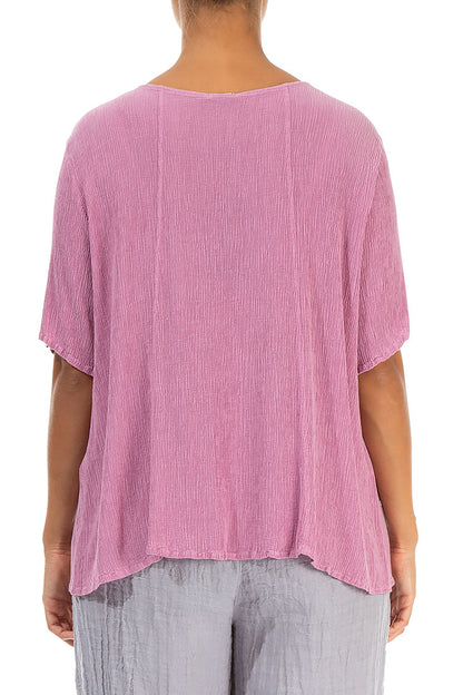 Short Sleeves Wild Berry Crinkled Silk Viscose Blouse 2