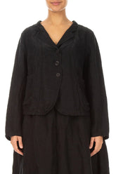 Short Textured Black Silk Linen Jacket 1