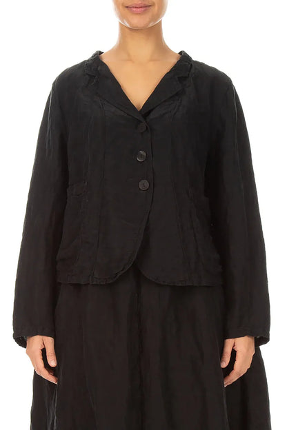 Short Textured Black Silk Linen Jacket 1