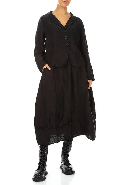 Short Textured Black Silk Linen Jacket 4