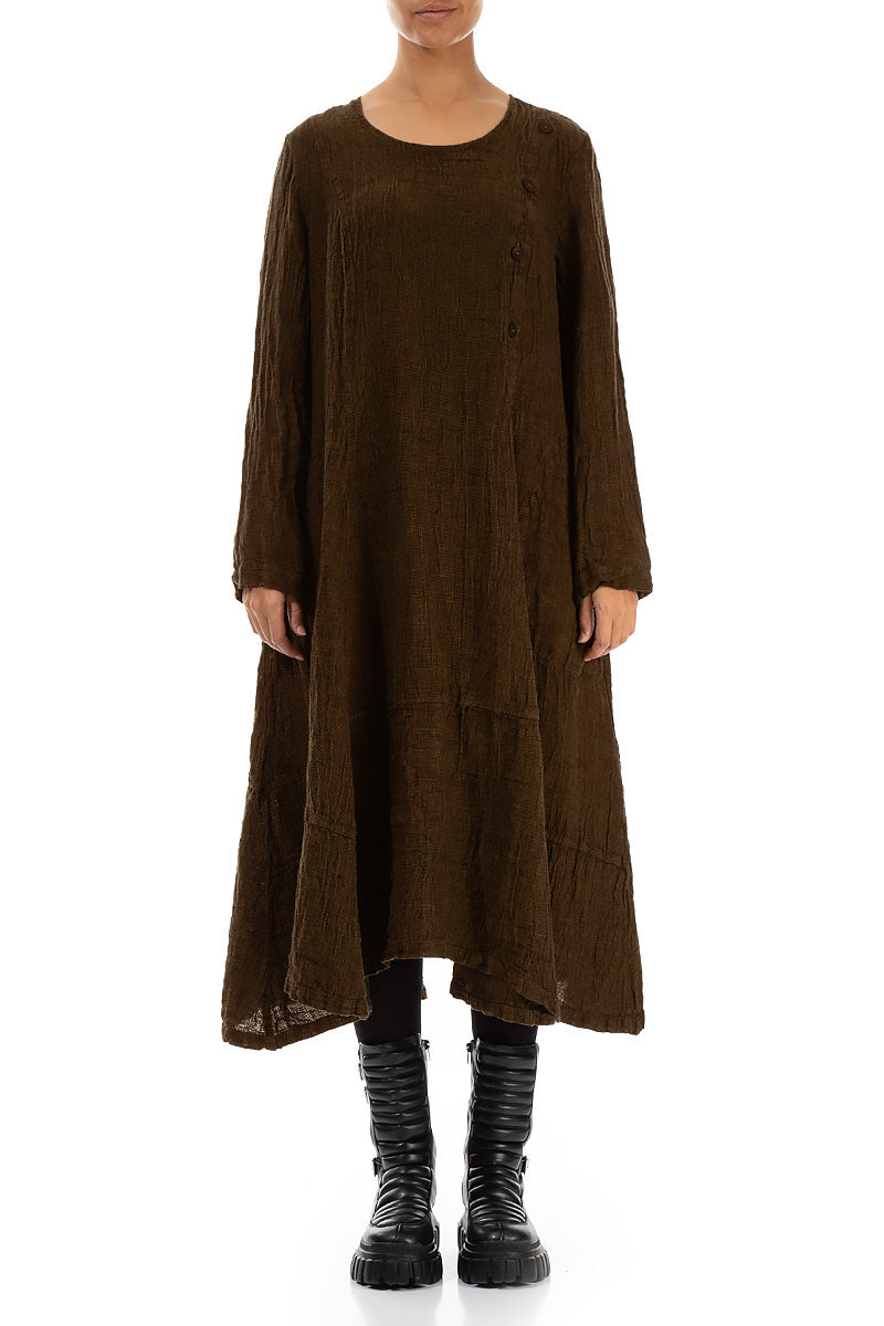 Side Buttons Aged Copper Mélange Linen Dress 1