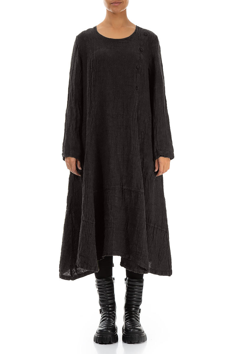 Side Buttons Forest Brown Mélange Linen Dress 1