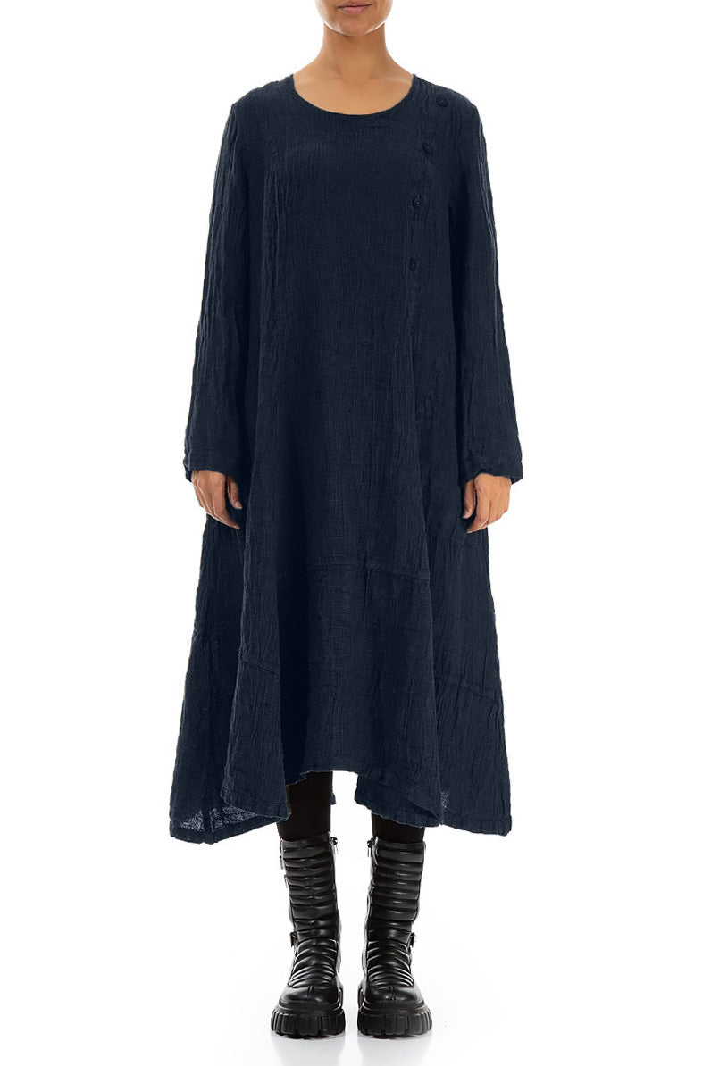 Robe en lin mélangé bleu roi à boutons latéraux