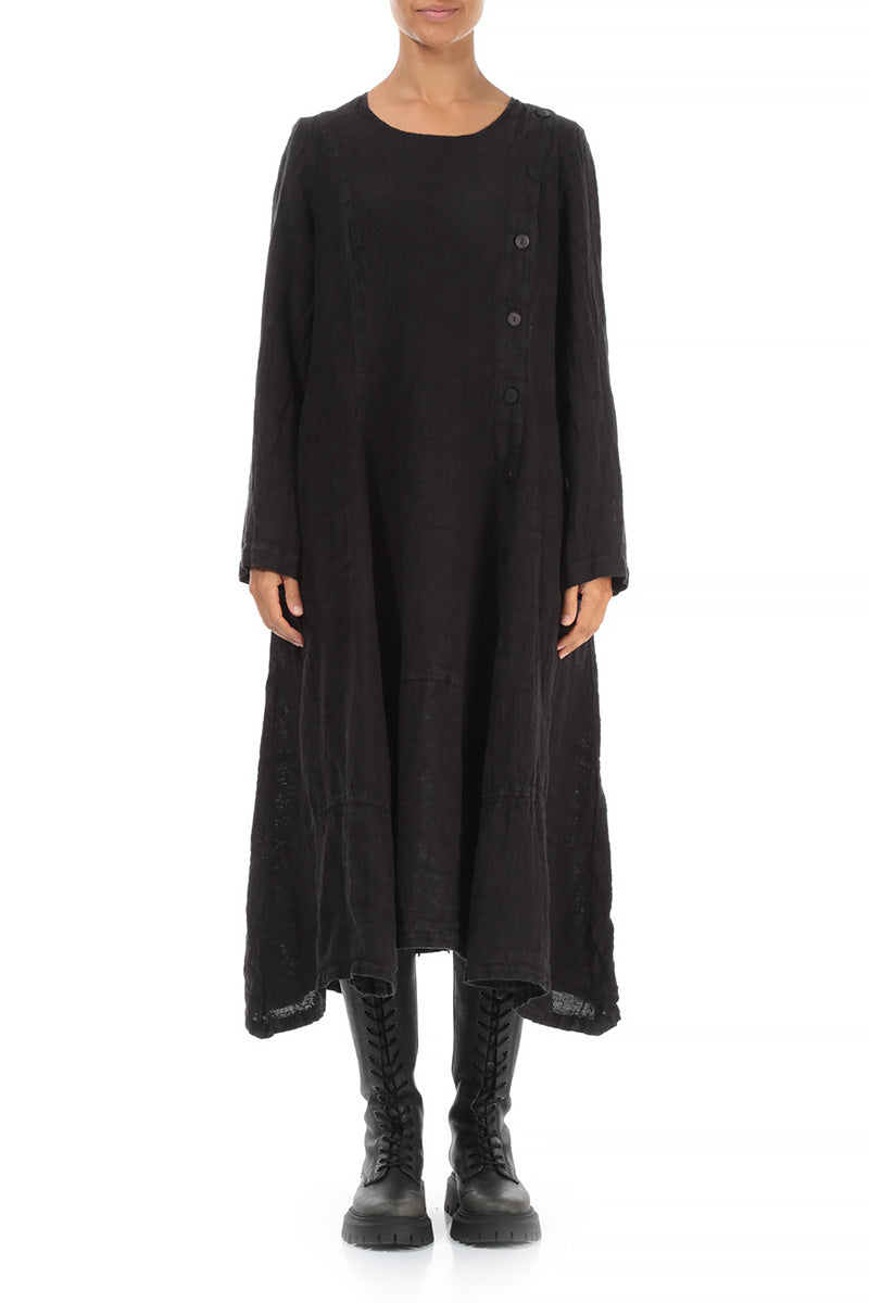 Side Buttons Vintage Violet Mélange Linen Dress 1