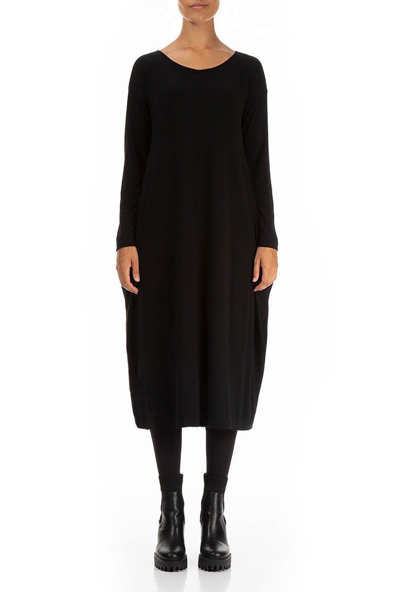 Side Drop Black Cotton Dress 1