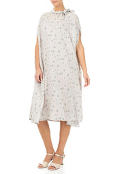 Side Neck Tie Speckled Taupe Silk Bamboo Kaftan Dress 4