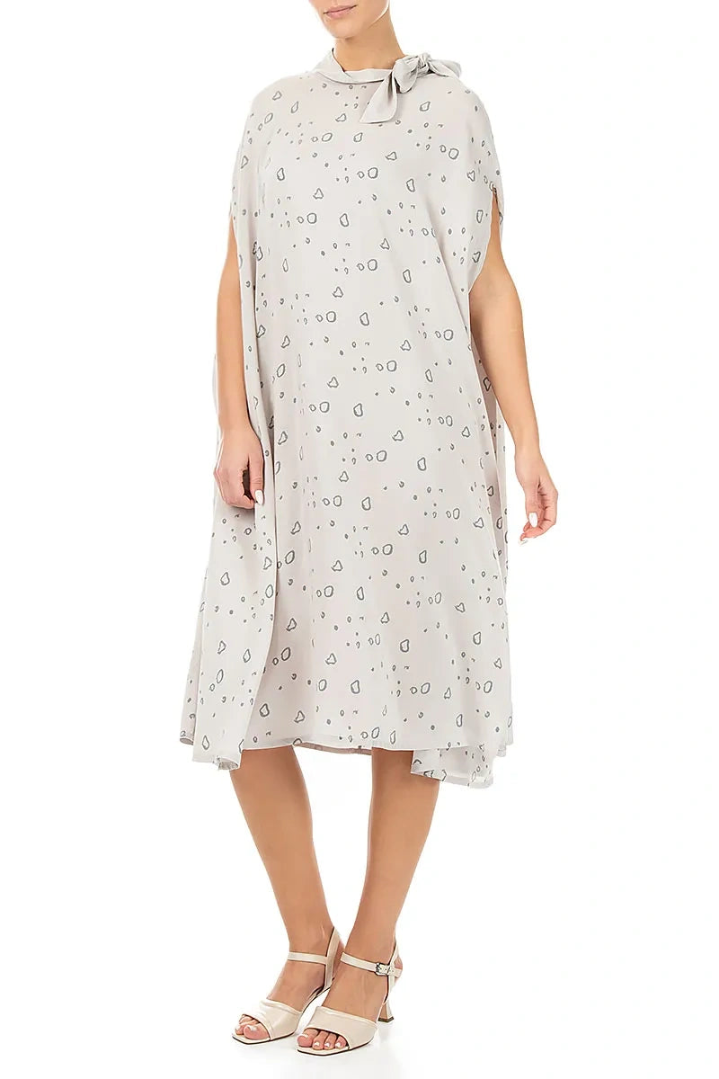 Side Neck Tie Speckled Taupe Silk Bamboo Kaftan Dress 4