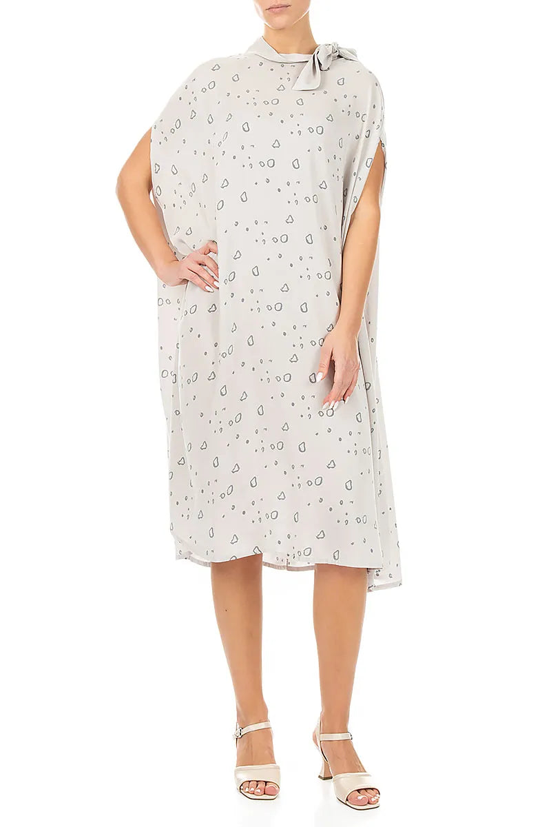 Side Neck Tie Speckled Taupe Silk Bamboo Kaftan Dress 3