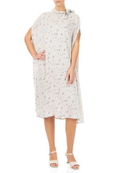 Side Neck Tie Speckled Taupe Silk Bamboo Kaftan Dress 3