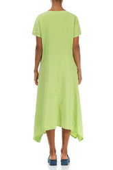 Side Pocket A-Line Lime Linen Dress 2