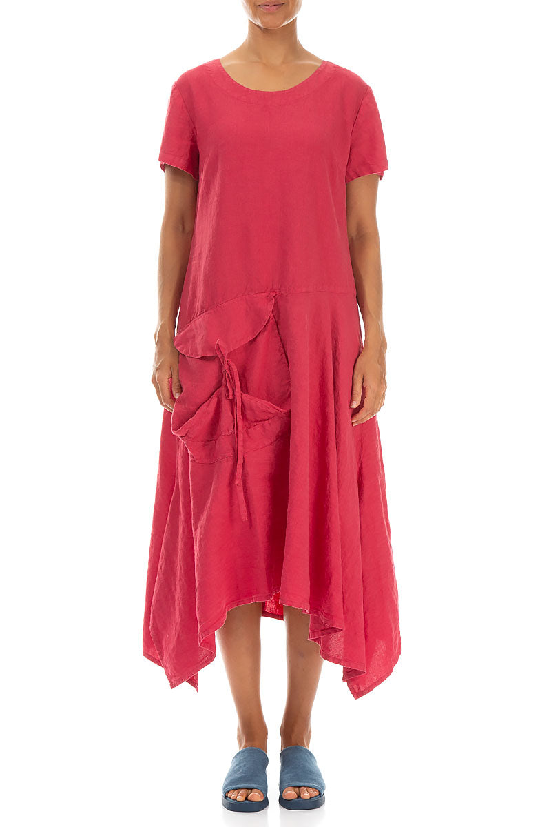 Side Pocket A-Line Raspberry Linen Dress 1