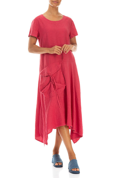 Side Pocket A-Line Raspberry Linen Dress 4