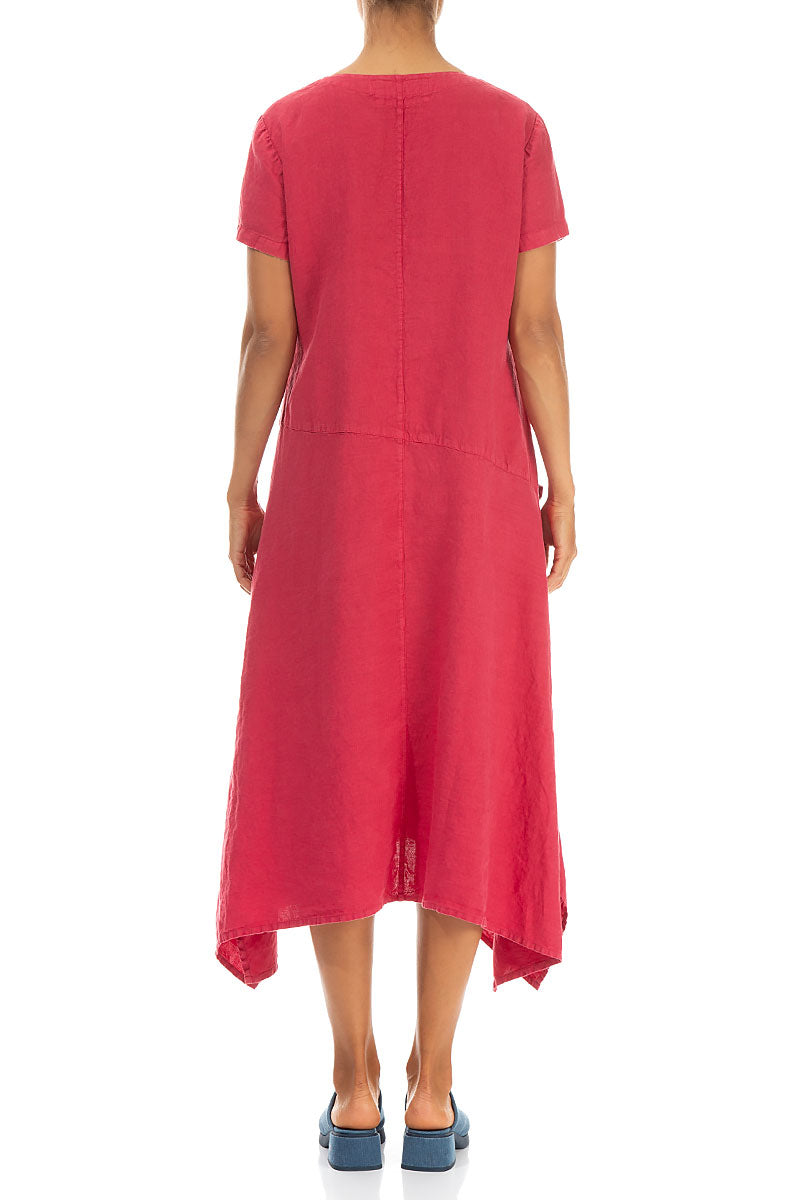 Side Pocket A-Line Raspberry Linen Dress 2