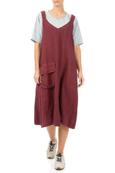 Side Pocket Antique Ruby Linen Pinafore Dress 3