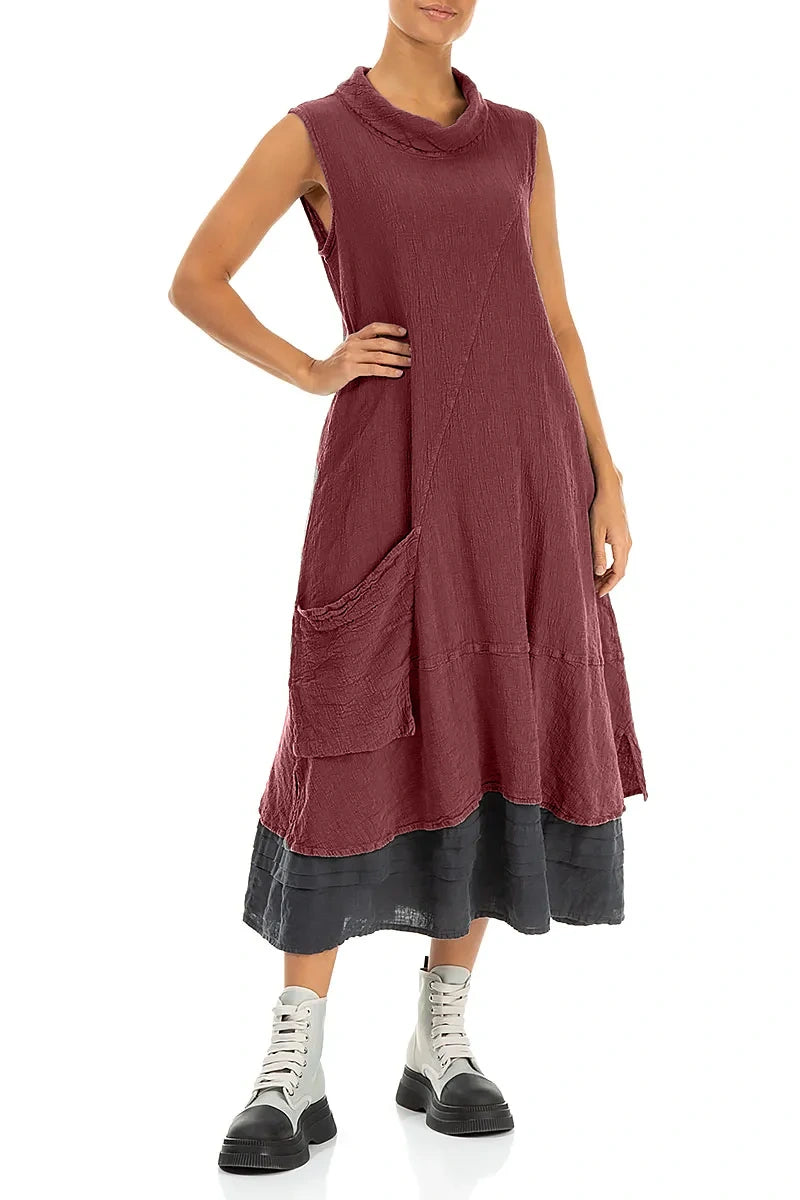 Side Pocket Antique Ruby Linen Viscose Dress 5