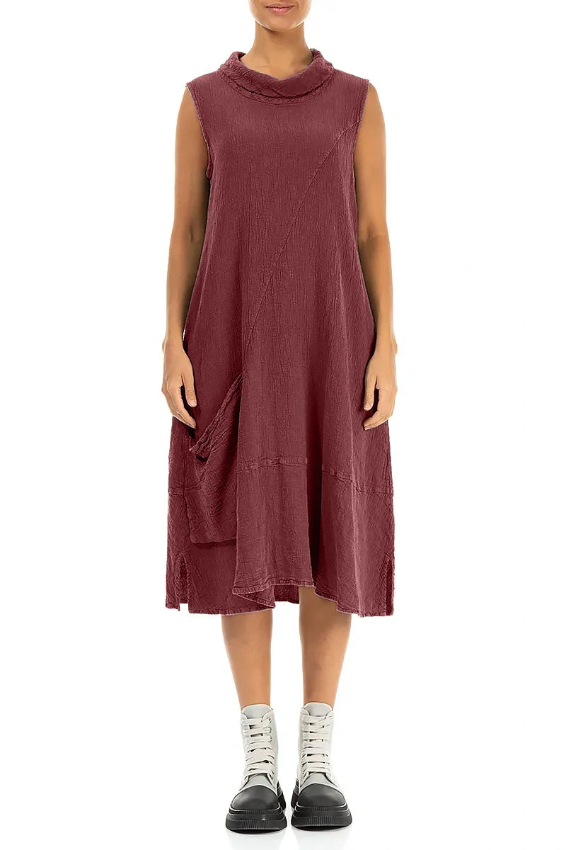 Side Pocket Antique Ruby Linen Viscose Dress 1