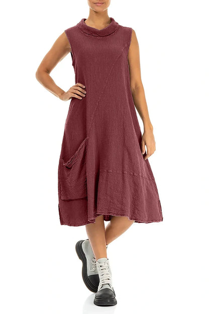 Side Pocket Antique Ruby Linen Viscose Dress 4