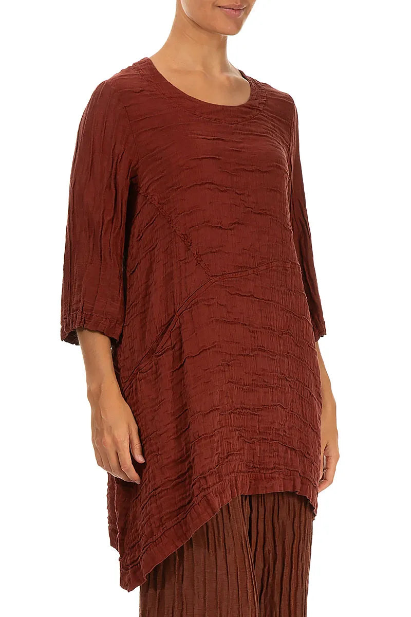 Side Pocket Asymmetric Crinkled Saffron Silk Tunic 3