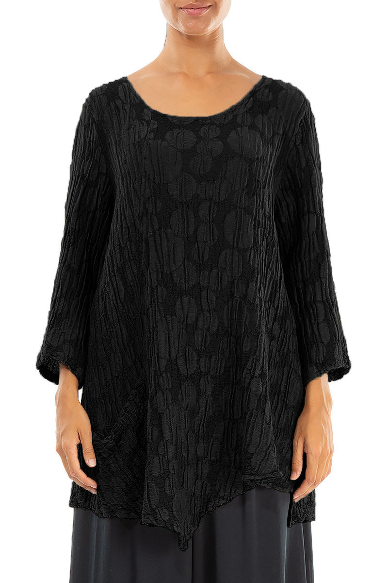 Side Pocket Black Circle Silk Linen Tunic 1