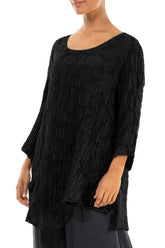 Side Pocket Black Circle Silk Linen Tunic 3
