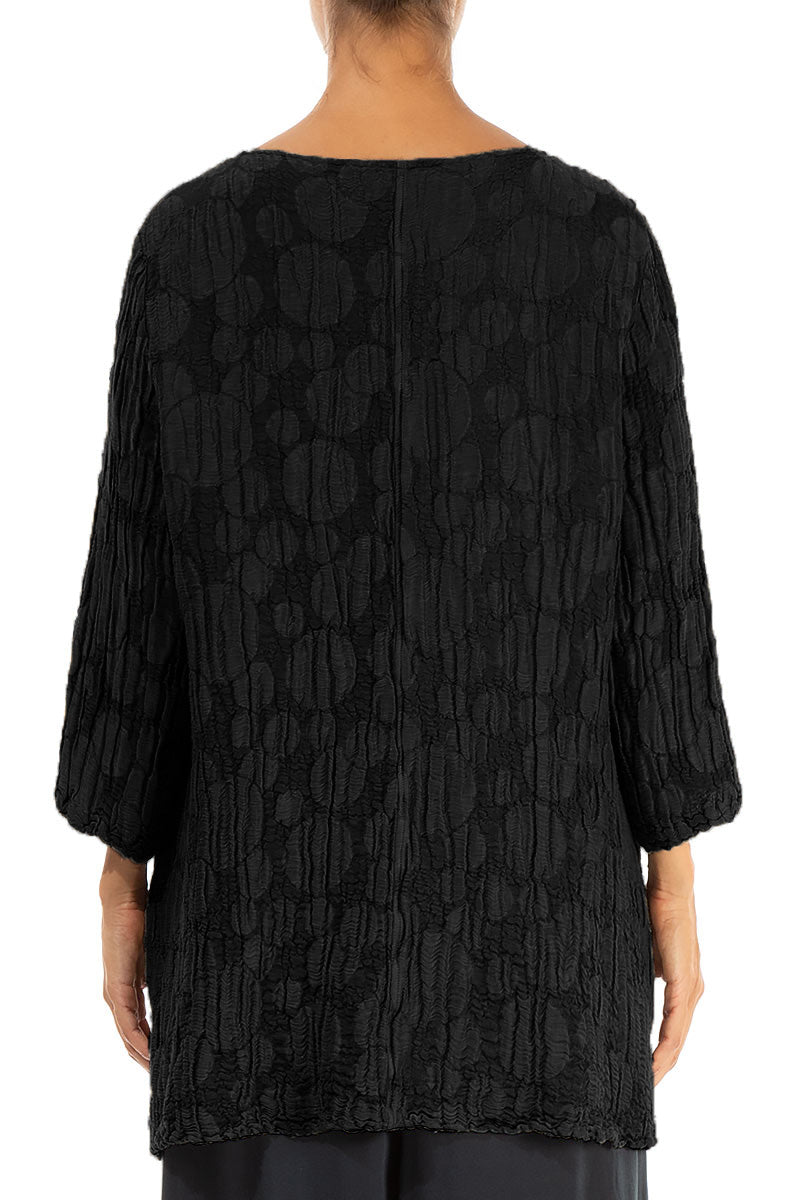 Side Pocket Black Circle Silk Linen Tunic 2