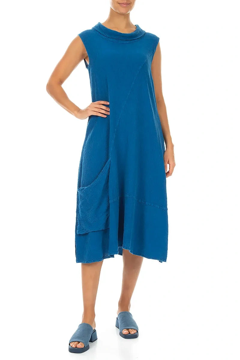 Side Pocket Cobalt Blue Linen Viscose Dress 4
